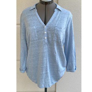 Chico’s Linen Pocket Top, Knit, Soft Light Blue, Large 12, New But Laundered